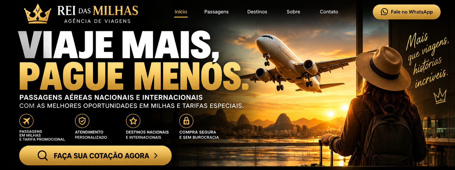 Rei das Milhas — Viaje mais, pague menos. Faça sua cotação.